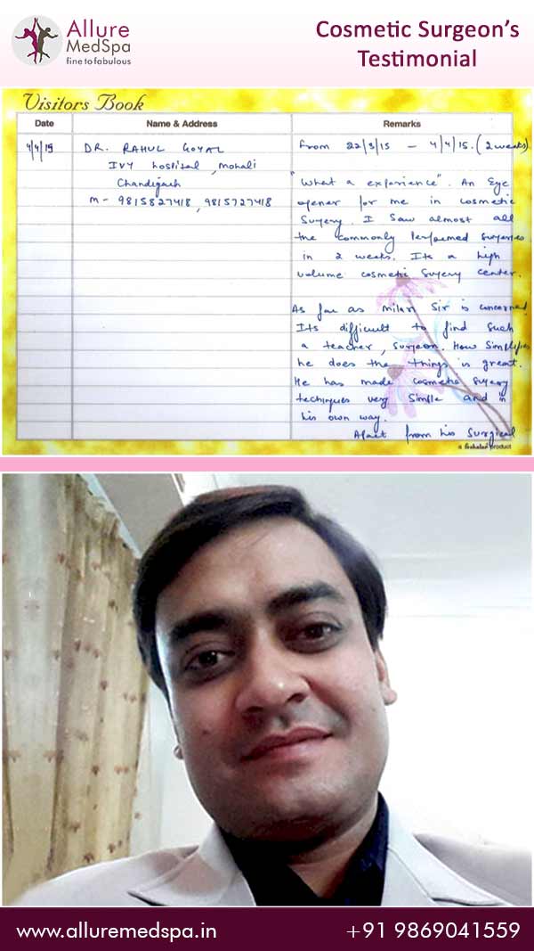 Dr.Rahul Goyal Cosmetic Surgeon from Chandigarh & His Testimonial
