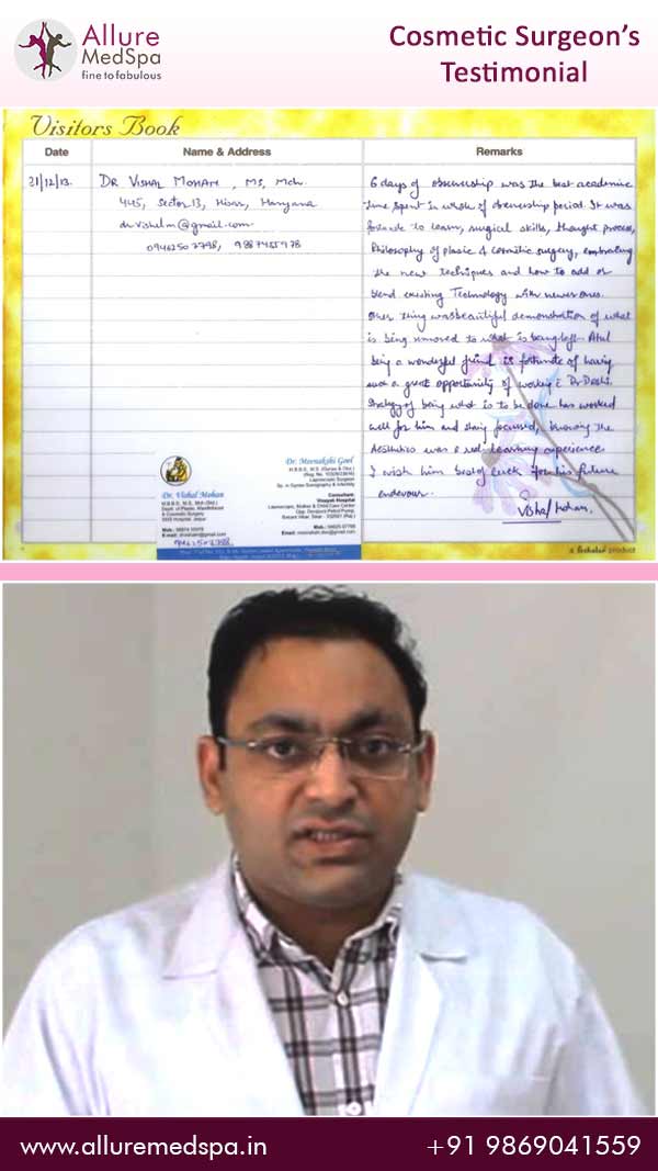 Dr.Vishal Mohan Cosmetic Surgeon from Haryana & His Testimonial