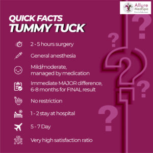 some facts about tummy tuck surgery: anesthesia, pain level, success rate, diet, result