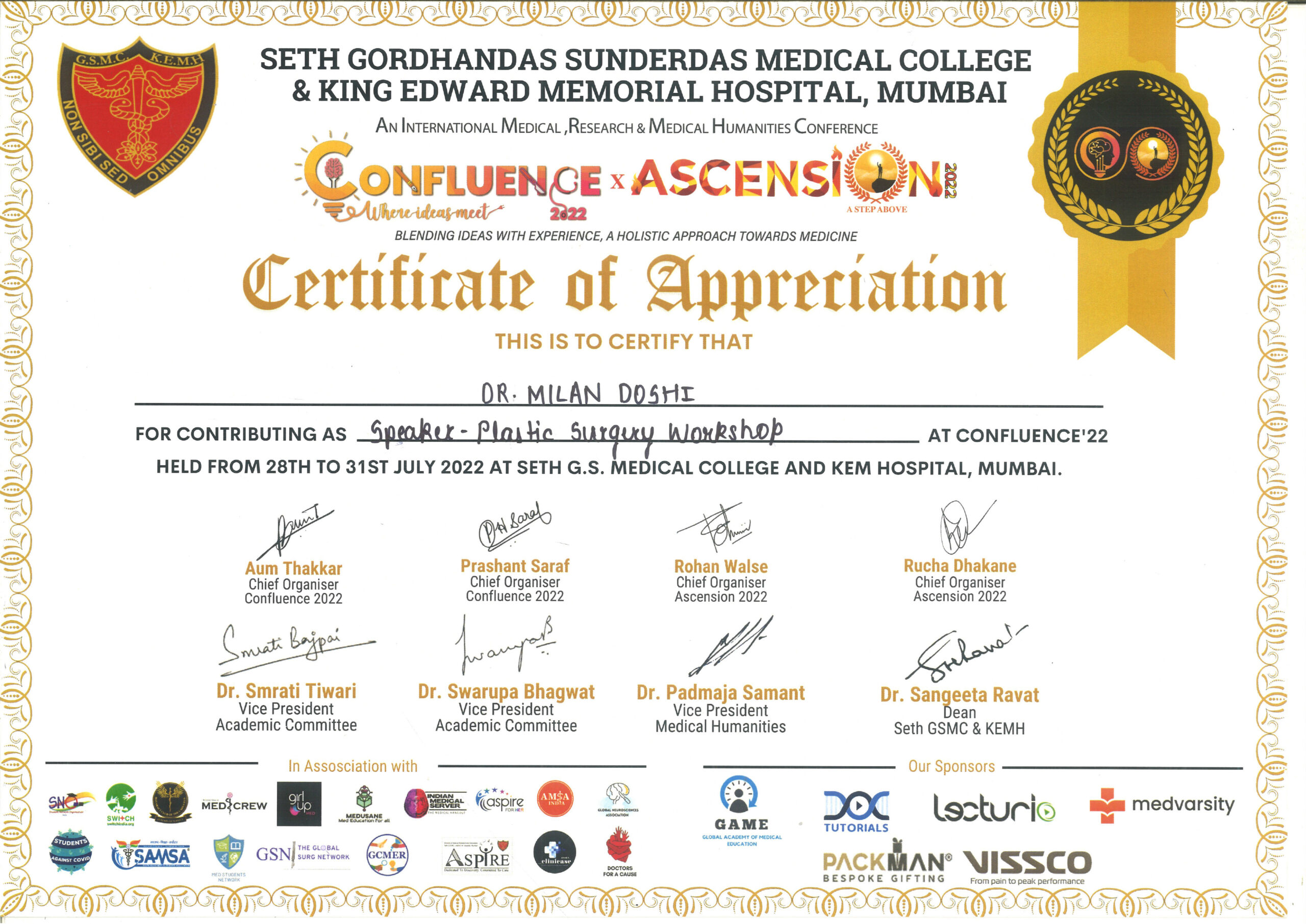 Ascension 2022, from 28th to 31st July 2022 at Seth G.S. Medicial College and KEM Hospital, Mumbai