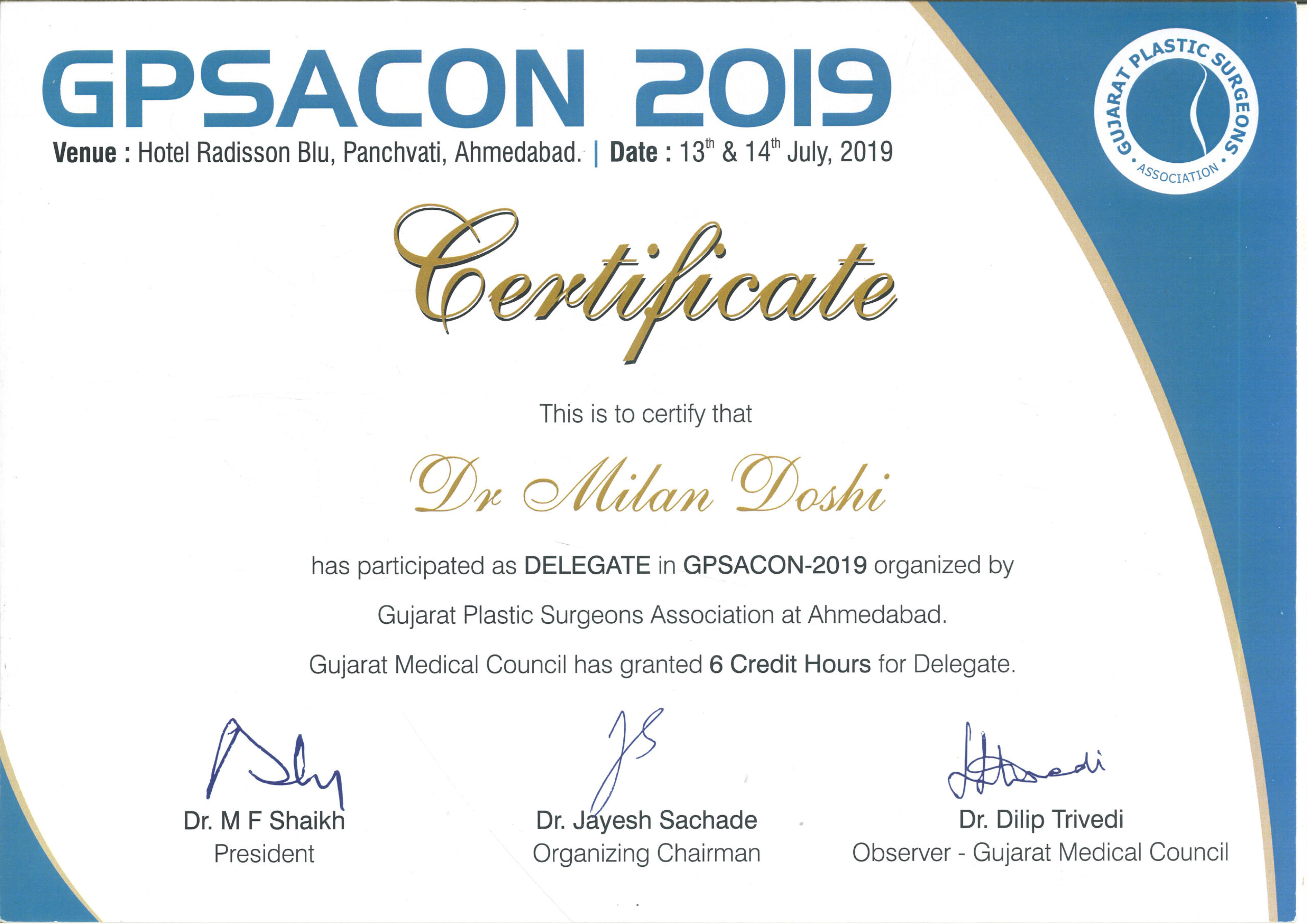 Annual conference of the Gujarat Plastic Surgeons Association in Ahmedadad on 13th and 14th July, 2019